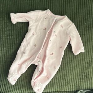 Little Me Light Pink Baby Footie with Embroidered Details